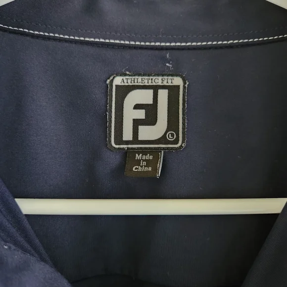 Footjoy Athletic Fit Polo Golf Shirt‎ Men L Navy Blue White Stitching Accent - Picture 3 of 5